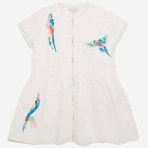 Stella McCartney Kids White Parrot Embroidered Dress